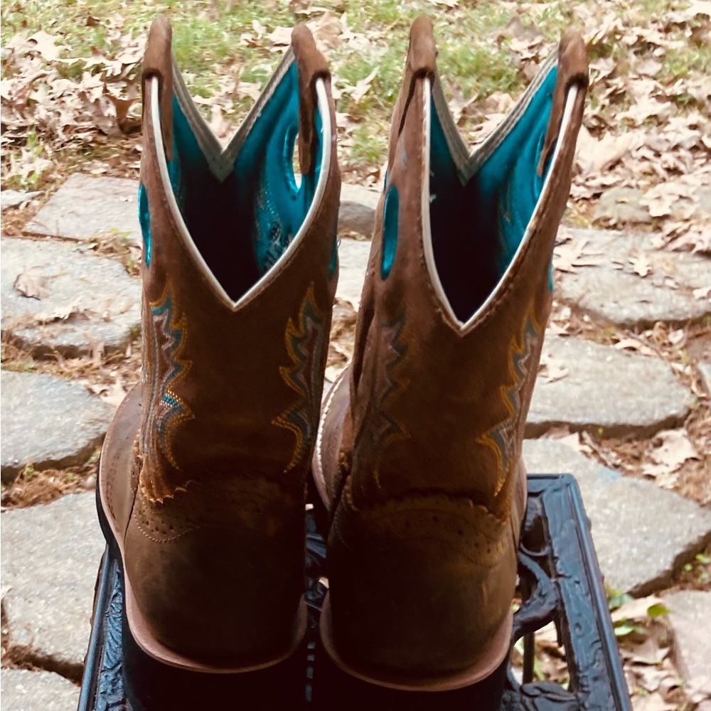 SOLD - different platform Brown and Teal Western Cowboy Boots Fat Baby “Shelia” - Picture 6 of 13